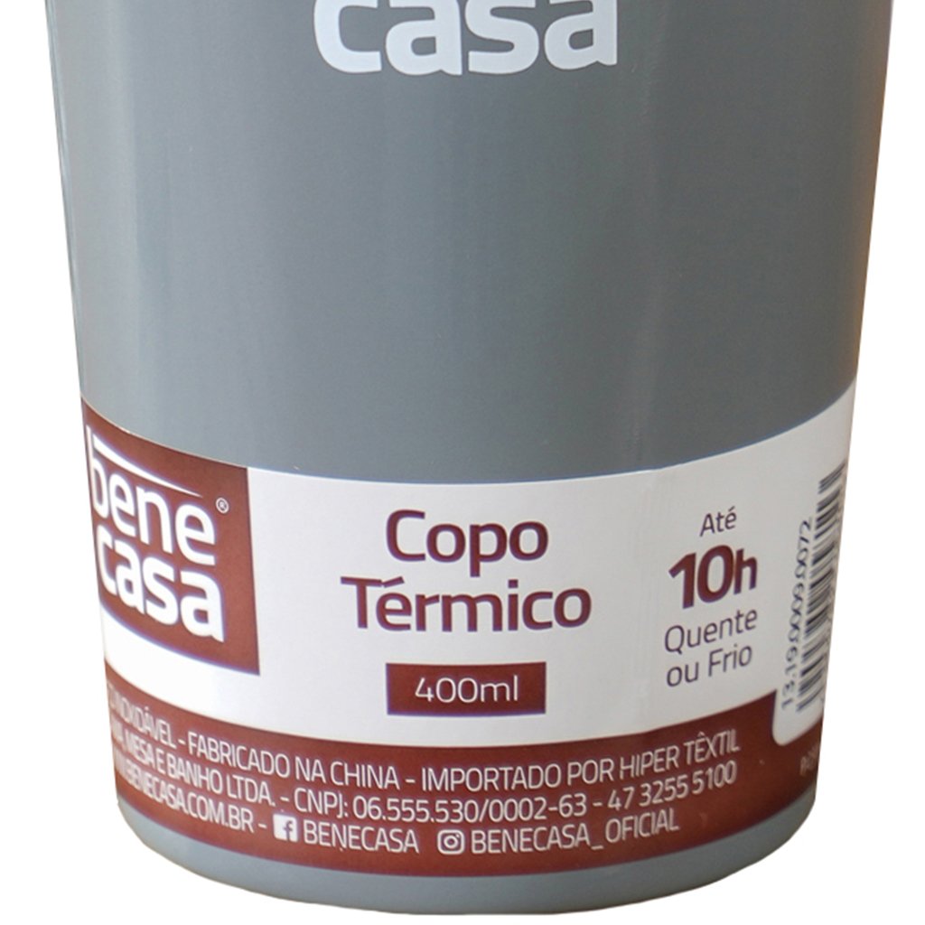 Copo Térmico para Bebidas Sem Tampa 400ml   Cinza