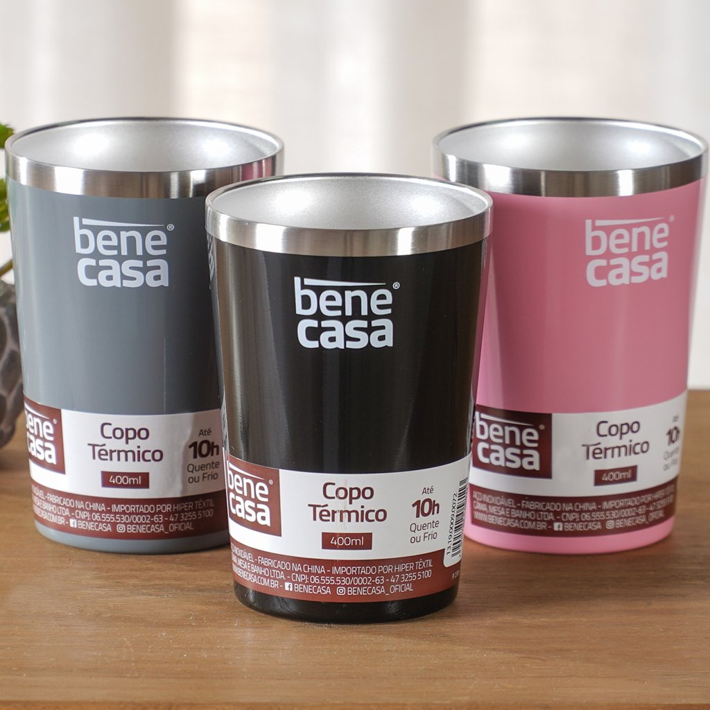 Copo Térmico para Bebidas Sem Tampa 400ml   Cinza