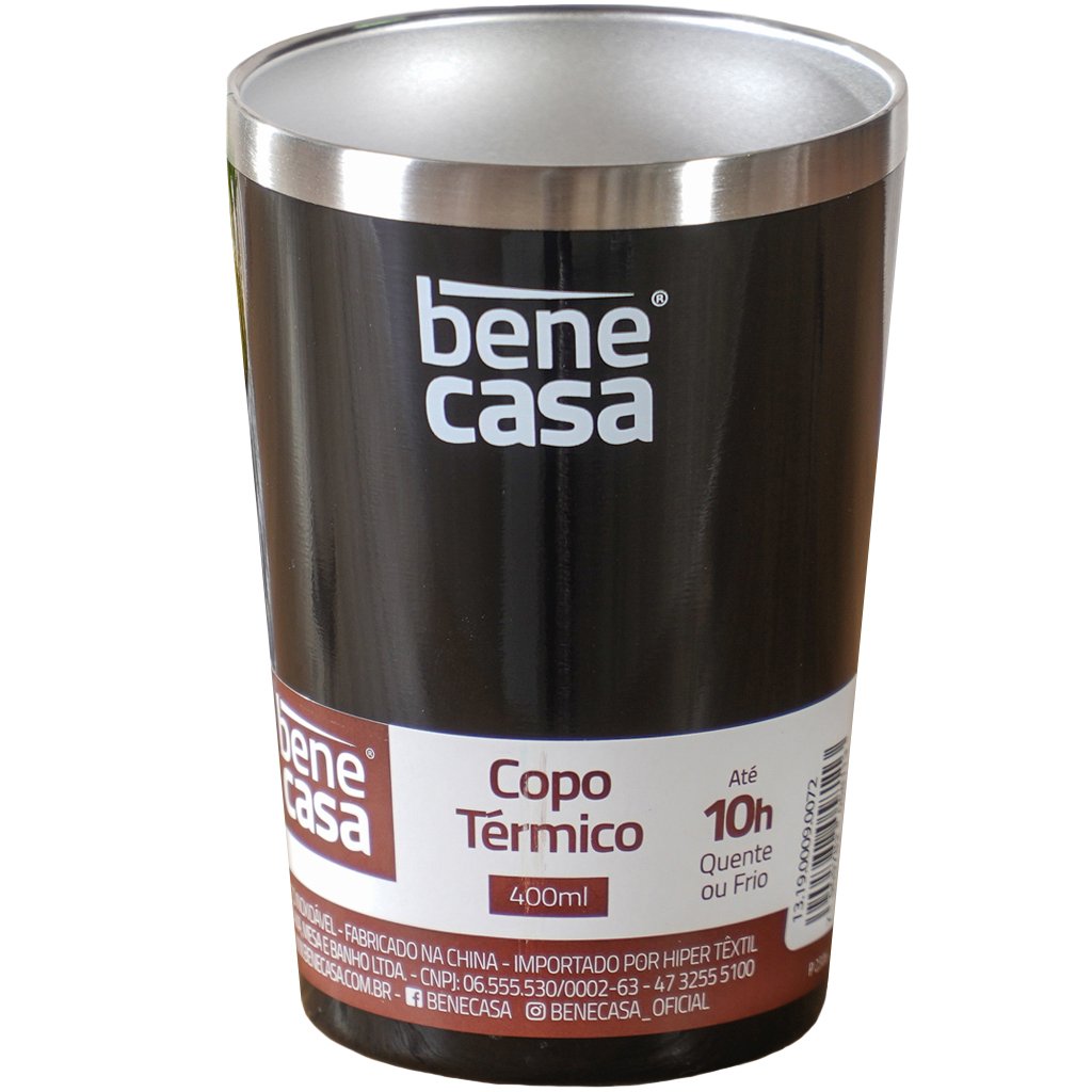 Copo Térmico para Bebidas Sem Tampa 400ml   Preto