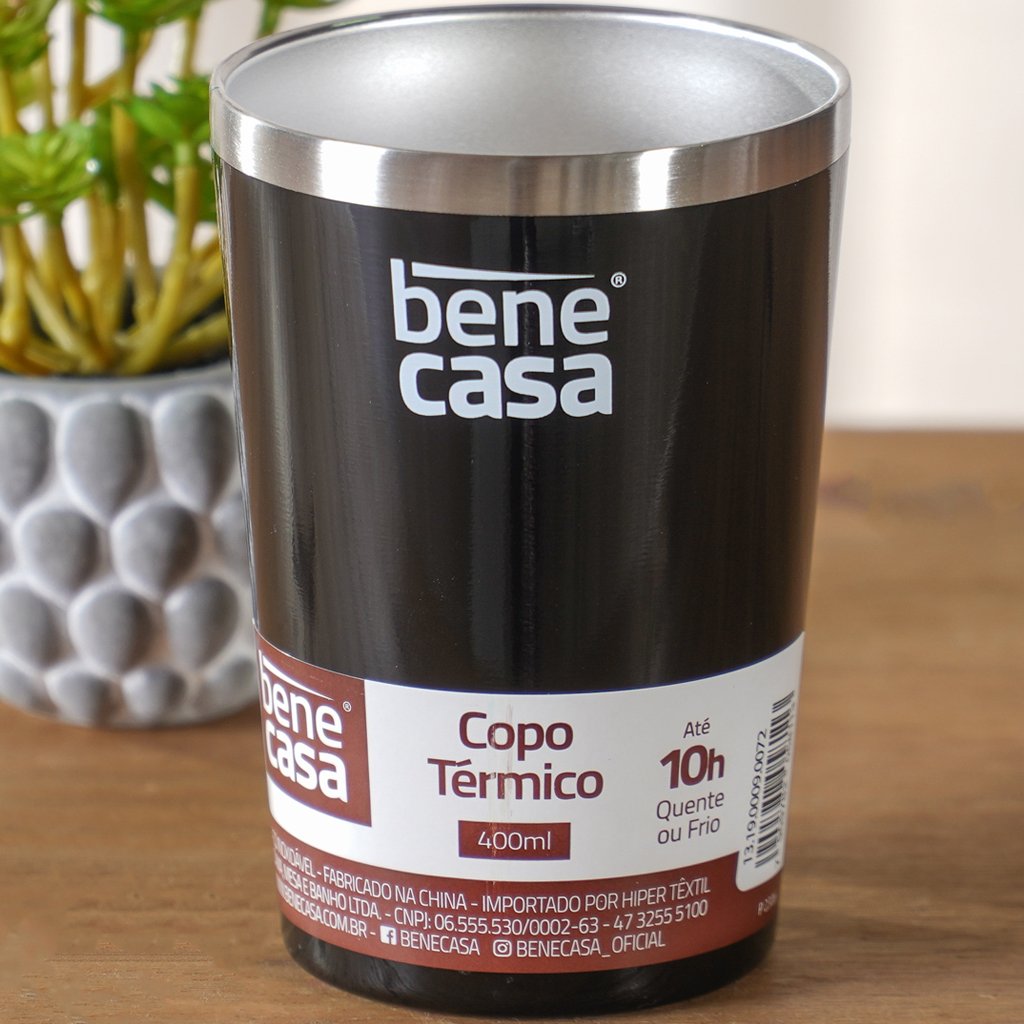 Copo Térmico para Bebidas Sem Tampa 400ml   Preto
