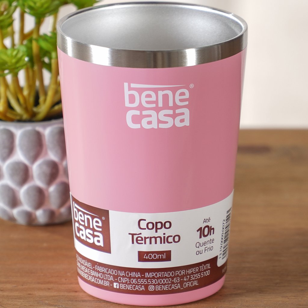 Copo Térmico para Bebidas Sem Tampa 400ml   Rosa