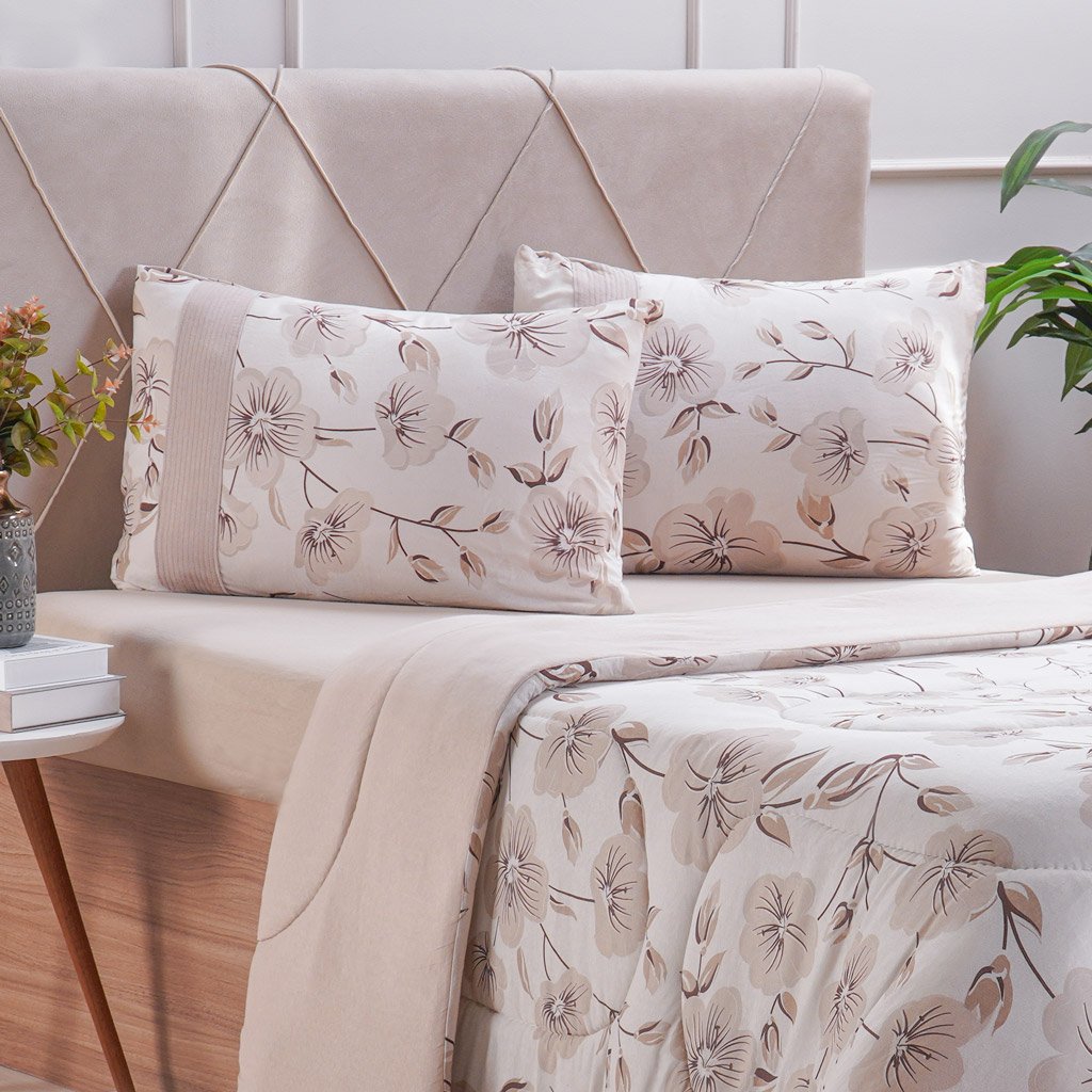 Edredom Casal Bella Cama Malha 125g/m² 100% Algodão 200x220cm Bege