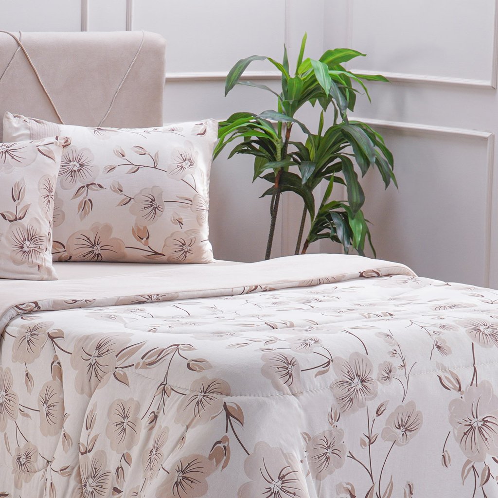Edredom Casal Bella Cama Malha 125g/m² 100% Algodão 200x220cm Bege