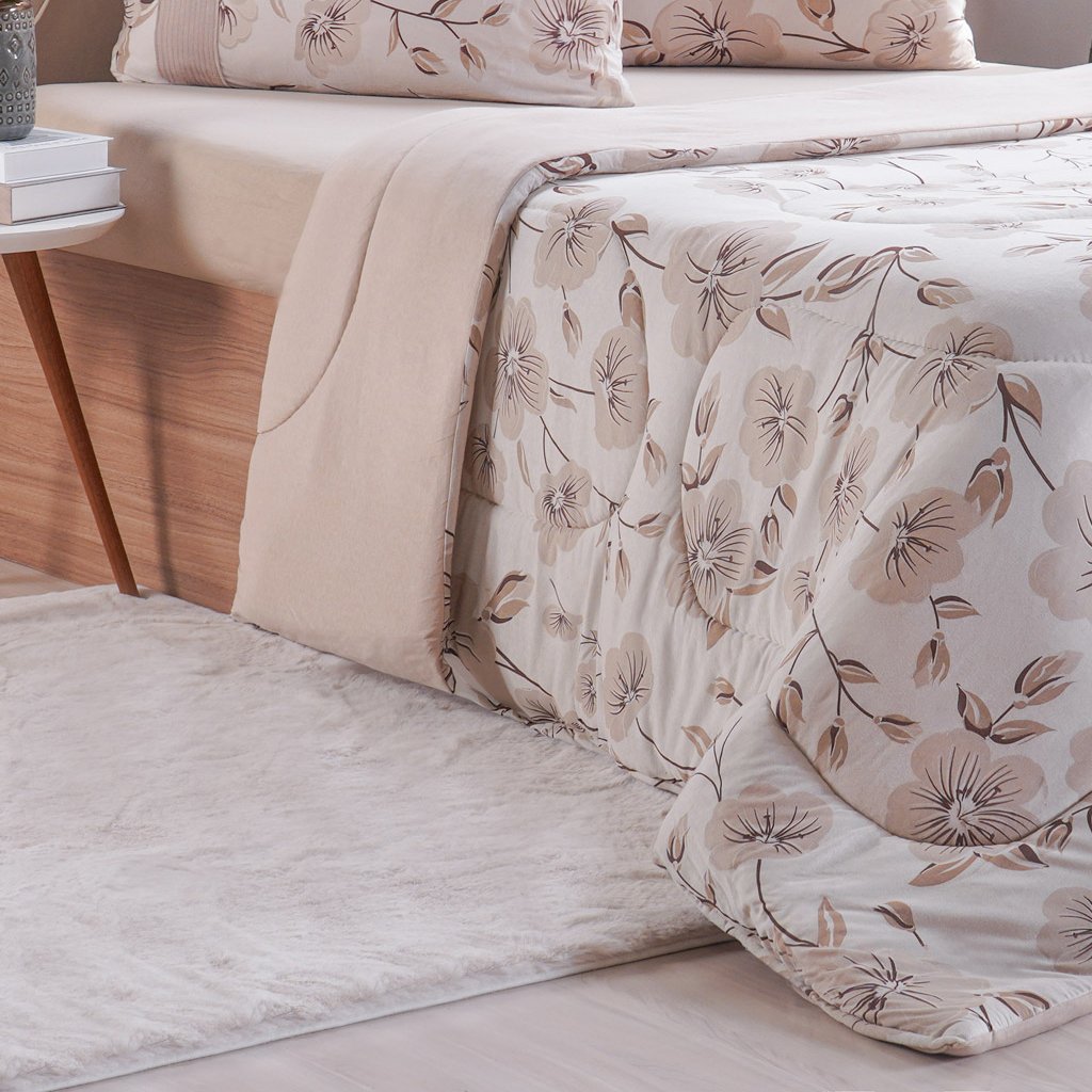Edredom Casal Bella Cama Malha 125g/m² 100% Algodão 200x220cm Bege