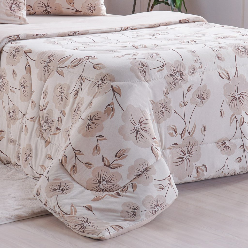 Edredom Casal Bella Cama Malha 125g/m² 100% Algodão 200x220cm Bege