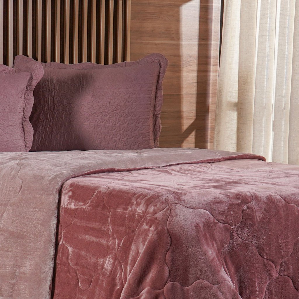 Edredom Casal Plush Bicolor Dupla Face 100% Poliéster 180x220cm Cognac