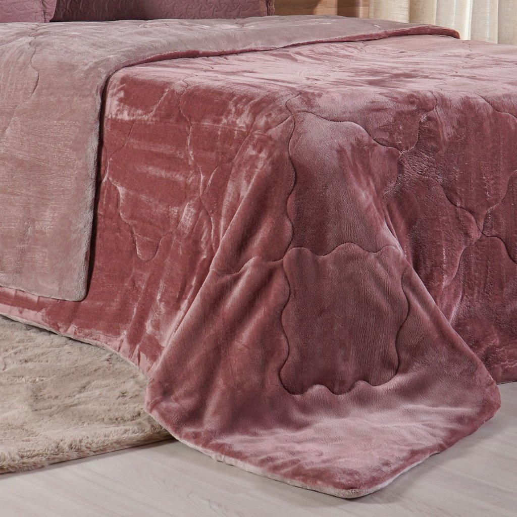 Edredom Casal Plush Bicolor Dupla Face 100% Poliéster 180x220cm Cognac