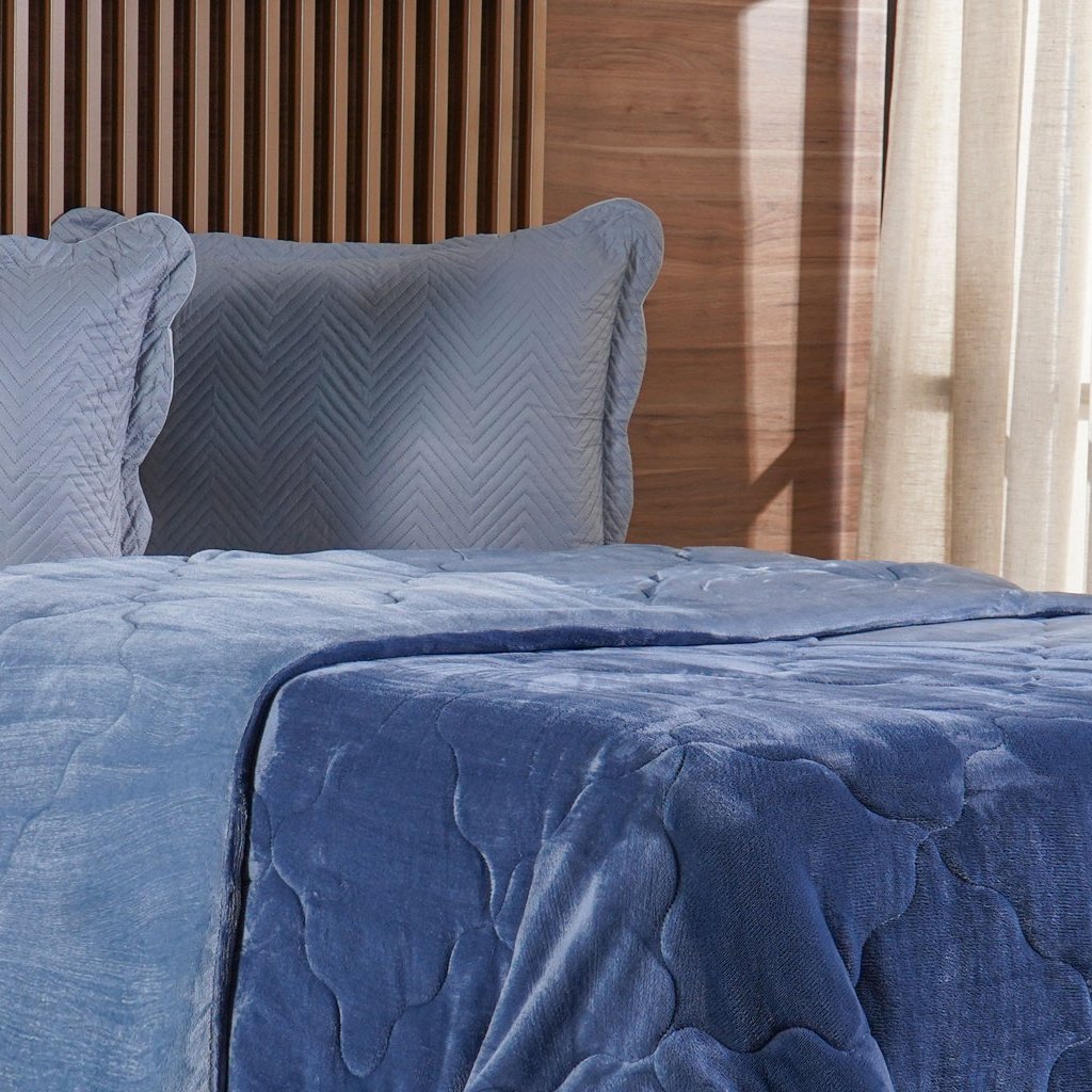Edredom Queen Plush Bicolor Dupla Face 100% Poliéster 220x240cm Azul Cobalt