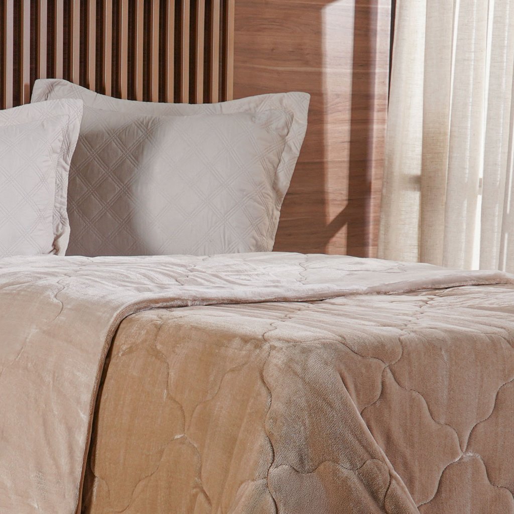 Edredom Queen Plush Bicolor Dupla Face 100% Poliéster 220x240cm Linho