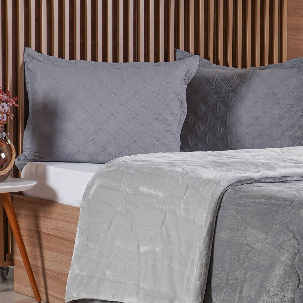 Edredom Queen Plush Bicolor Dupla Face 100% Poliéster 220x240cm Platina