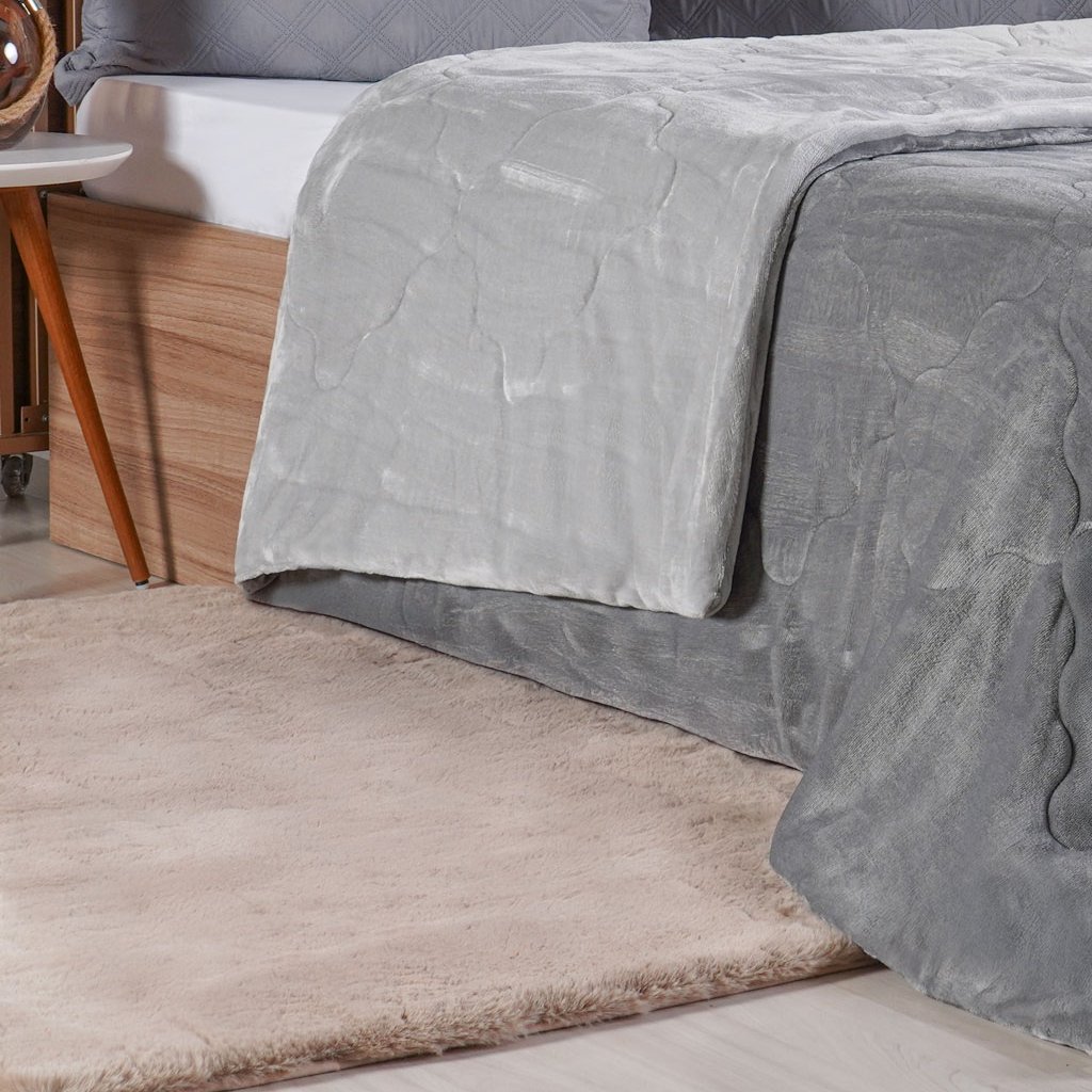 Edredom Queen Plush Bicolor Dupla Face 100% Poliéster 220x240cm Platina