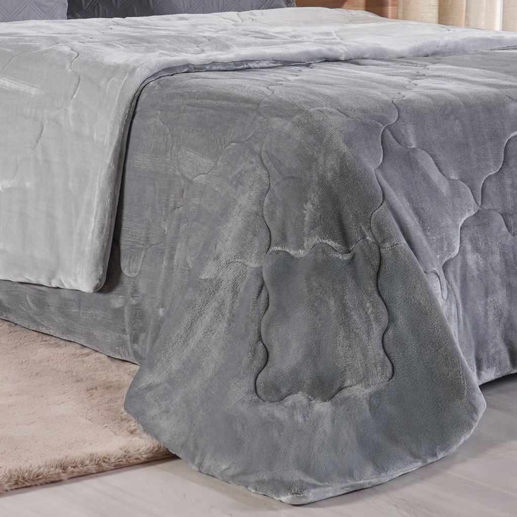 Edredom Queen Plush Bicolor Dupla Face 100% Poliéster 220x240cm Platina