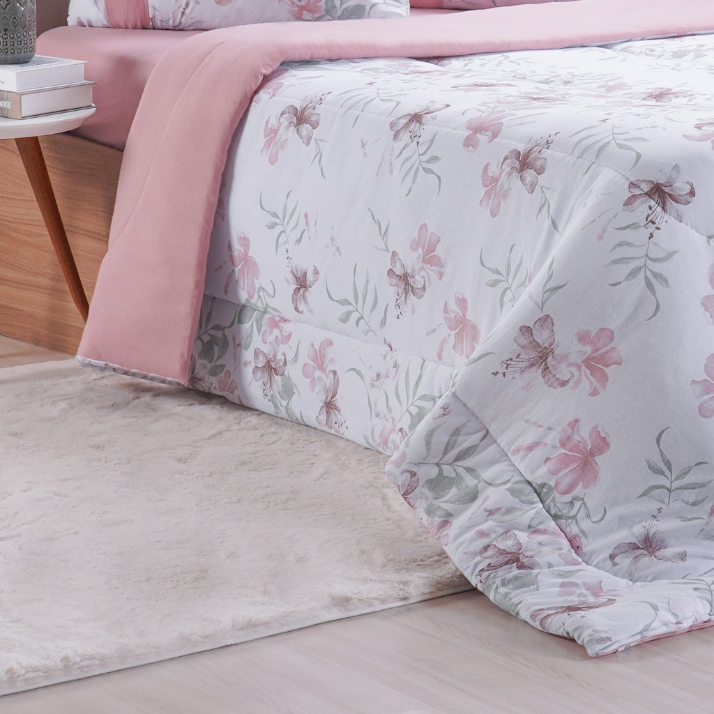 Edredom Solteiro Bella Cama Malha 125g/m² 100% Algodão 160x220cm Rosa