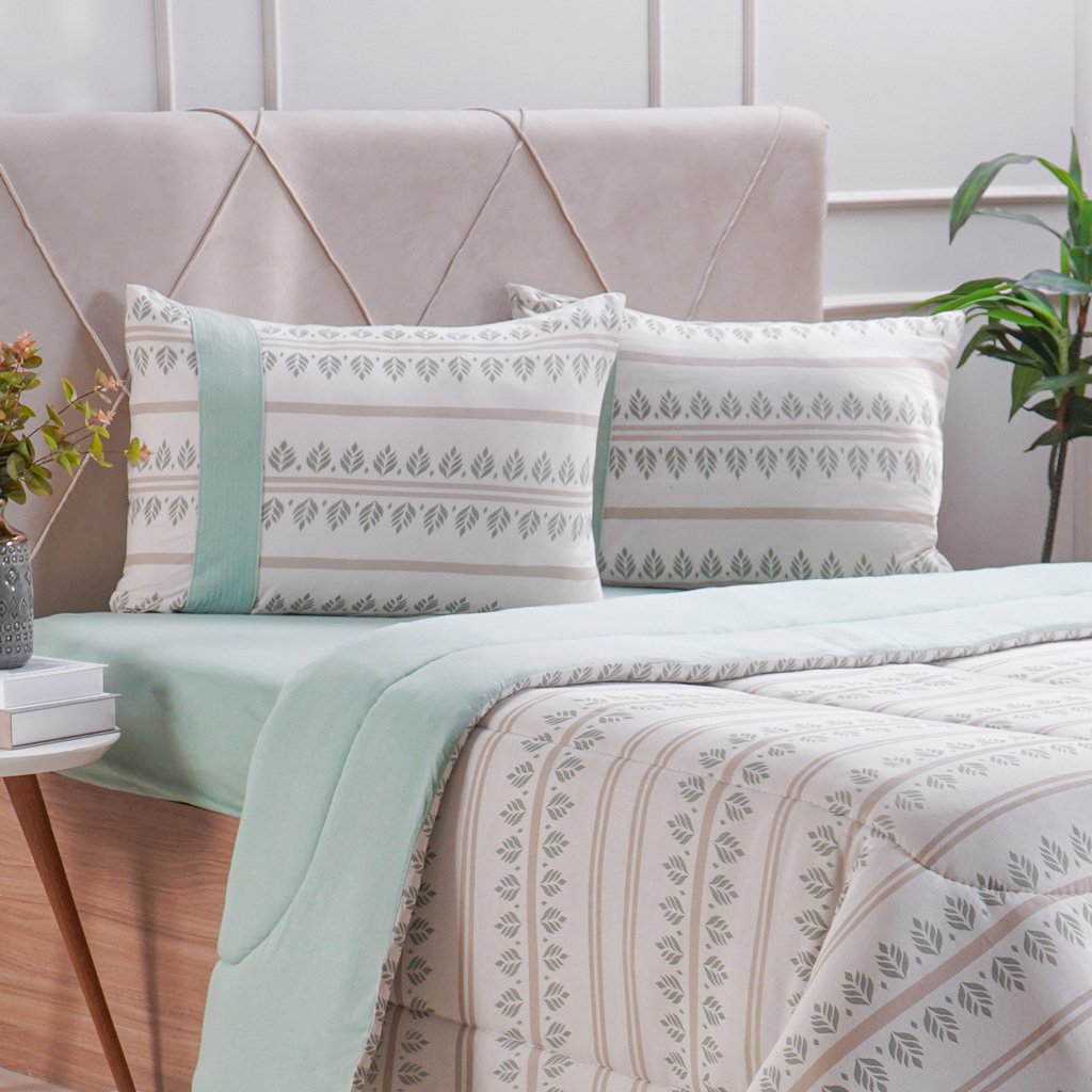 Edredom Solteiro Bella Cama Malha 125g/m² 100% Algodão 160x220cm Verde
