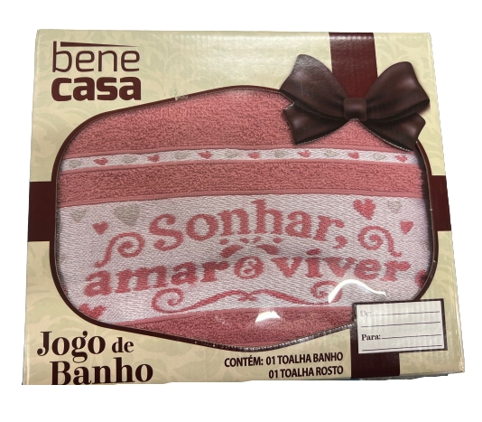Jg Toalha de Banho e Rosto Jacquard Palavras do Bem Bene Casa Rosa Sonhar