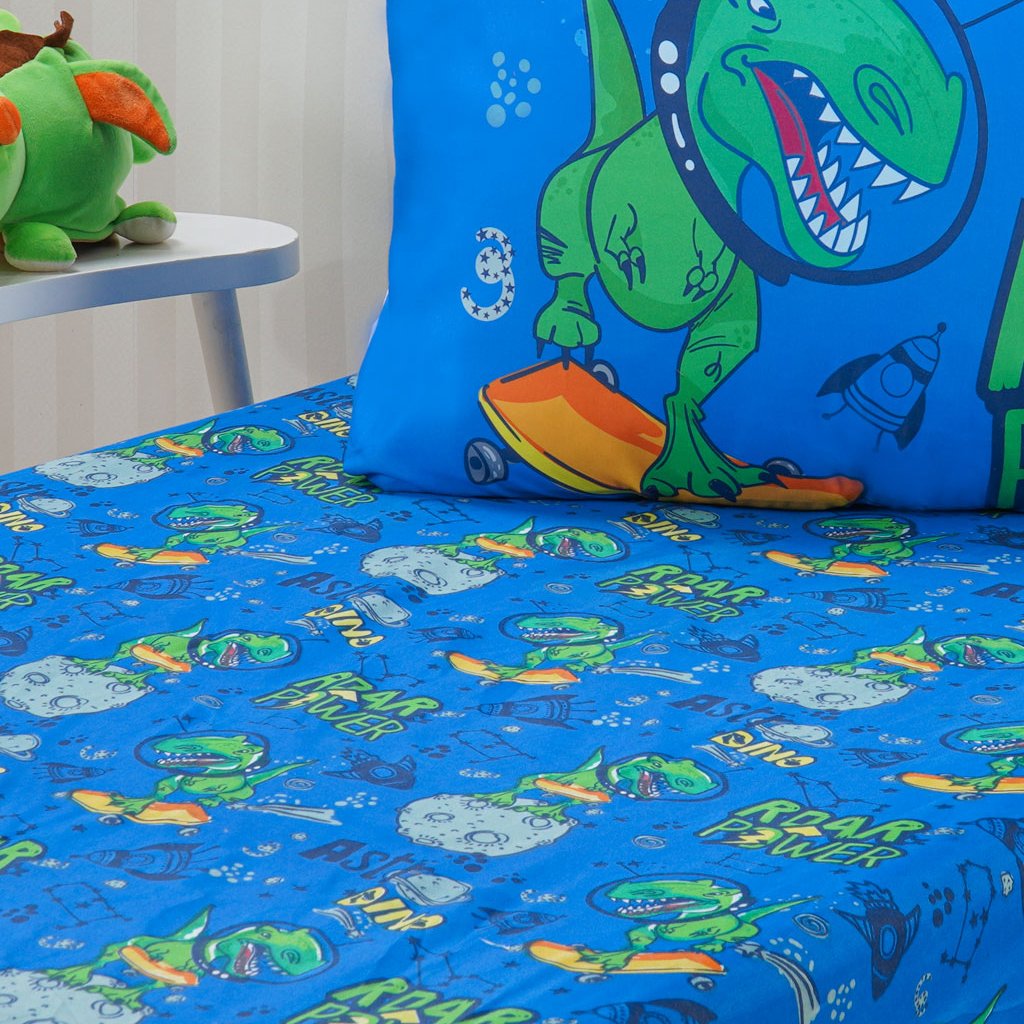 Jogo de Cama Kids Solteiro 2 Pçs Microfibra 88x188x30cm Dino