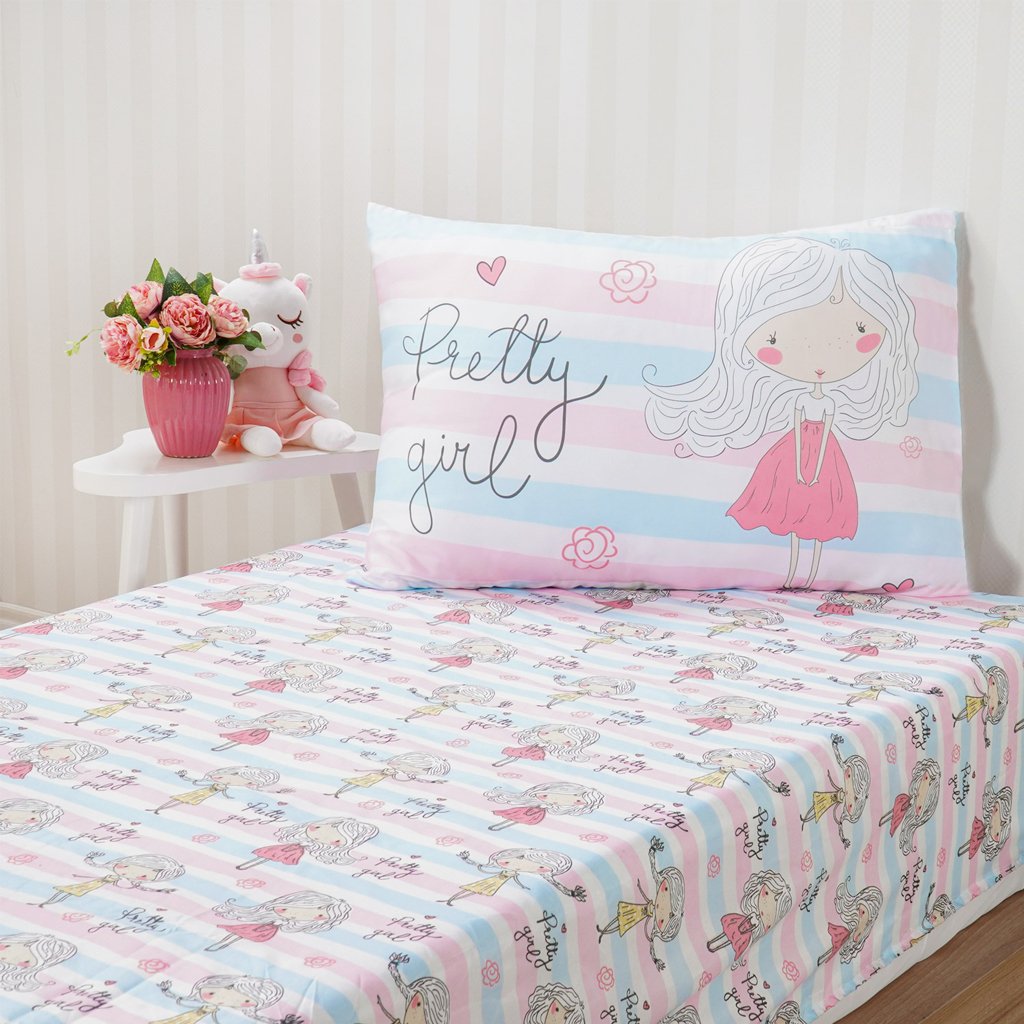 Jogo de Cama Kids Solteiro 2 Pçs Microfibra 88x188x30cm Pretty Girl