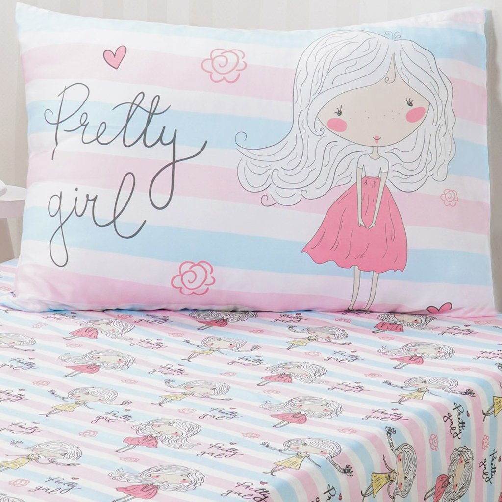 Jogo de Cama Kids Solteiro 2 Pçs Microfibra 88x188x30cm Pretty Girl