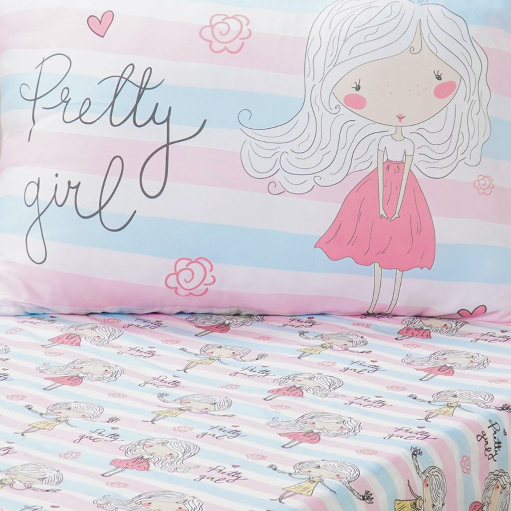 Jogo de Cama Kids Solteiro 2 Pçs Microfibra 88x188x30cm Pretty Girl
