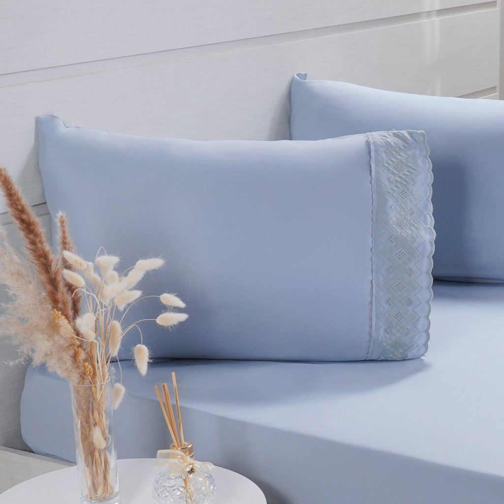 Jogo de Cama King Broderie 3 Pçs Bordado Inglês 193x203x40cm Blue