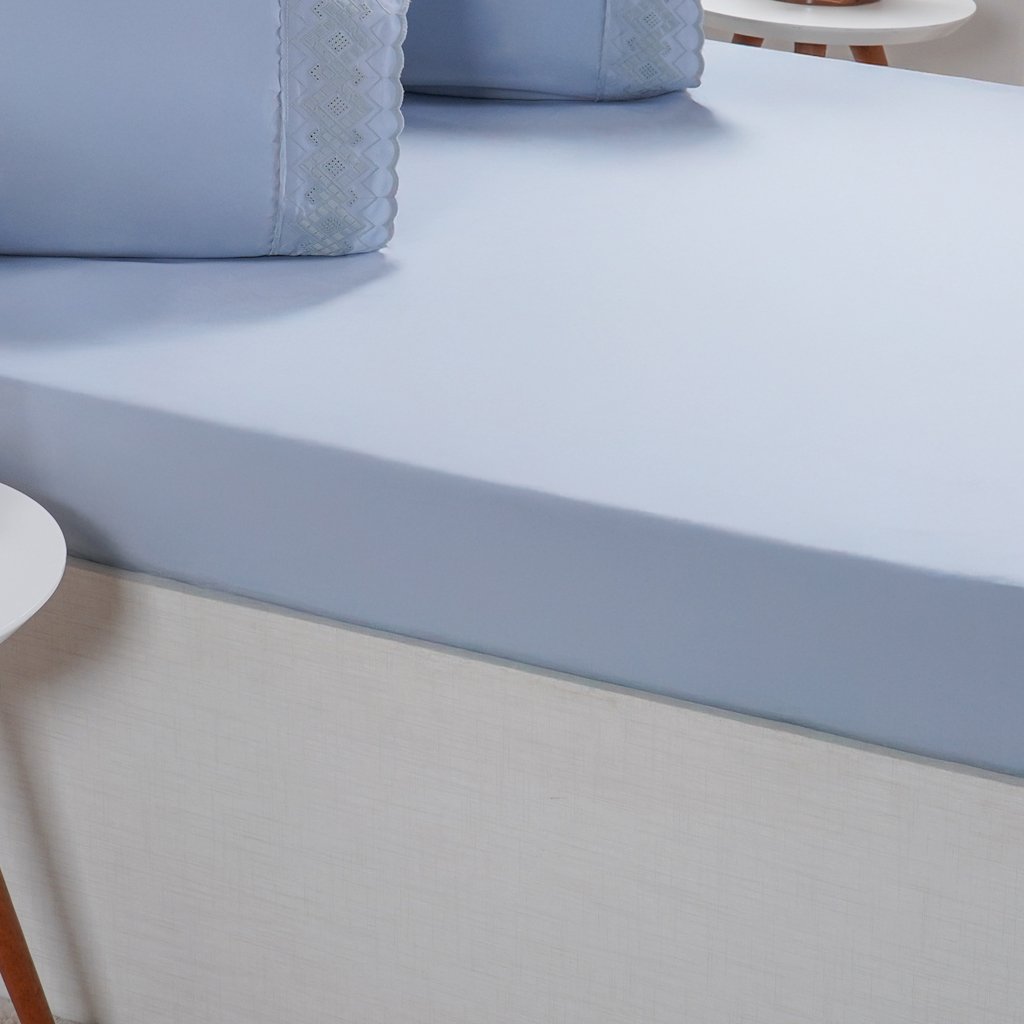 Jogo de Cama King Broderie 3 Pçs Bordado Inglês 193x203x40cm Blue