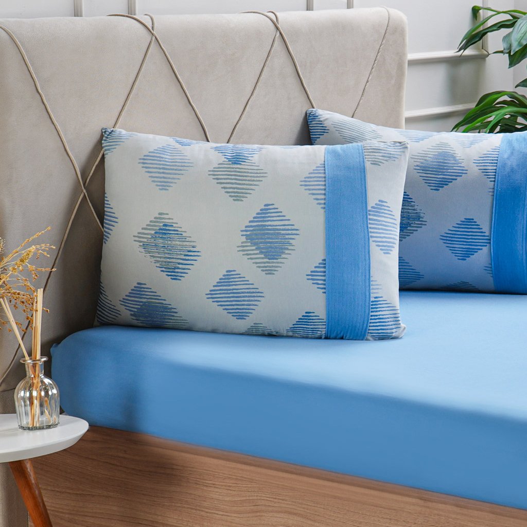 Jogo de Cama King Malha 3 Pçs Bella Cama New 190x200cm Azul