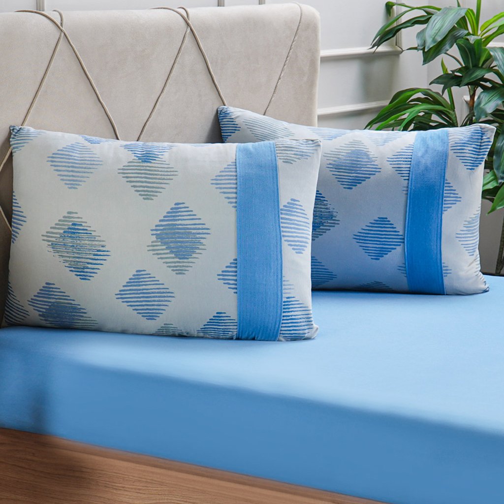 Jogo de Cama King Malha 3 Pçs Bella Cama New 190x200cm Azul