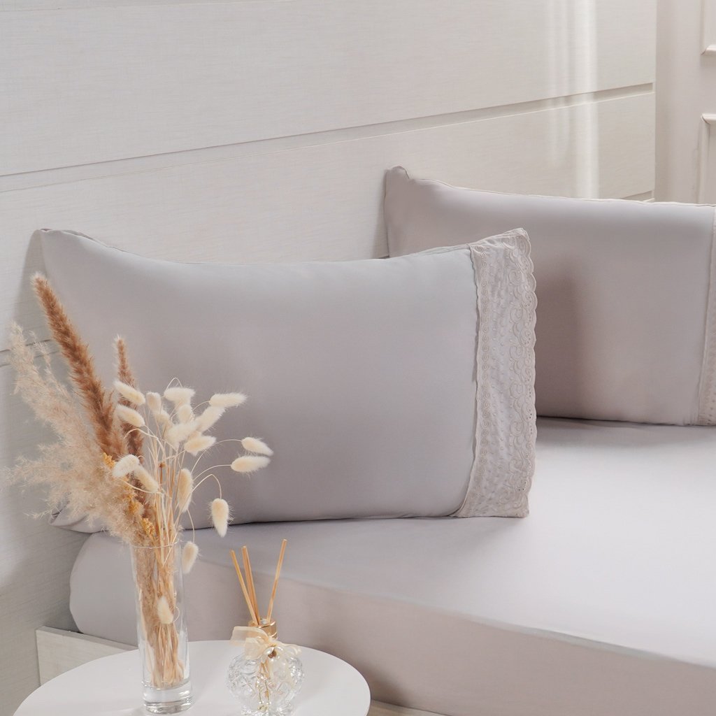 Jogo de Cama Queen Broderie 3 Pçs Bordado Inglês 158x198x35cm Gray