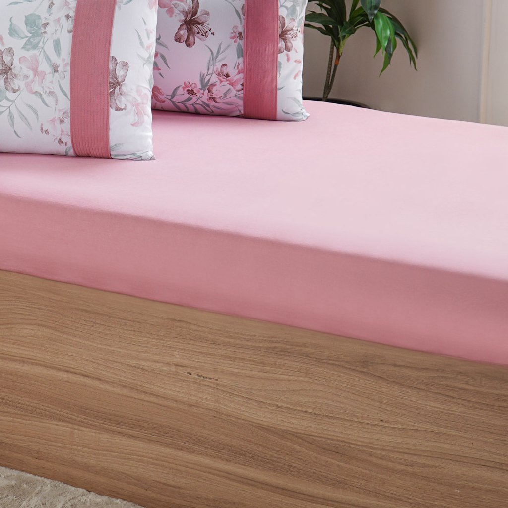 Jogo de Cama Queen Malha 3 Pçs Bella Cama New 158x198cm Rosa