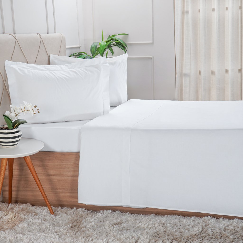 Jogo de Cama Solteiro Hotelaria 3 Pçs 88x188cm Branco