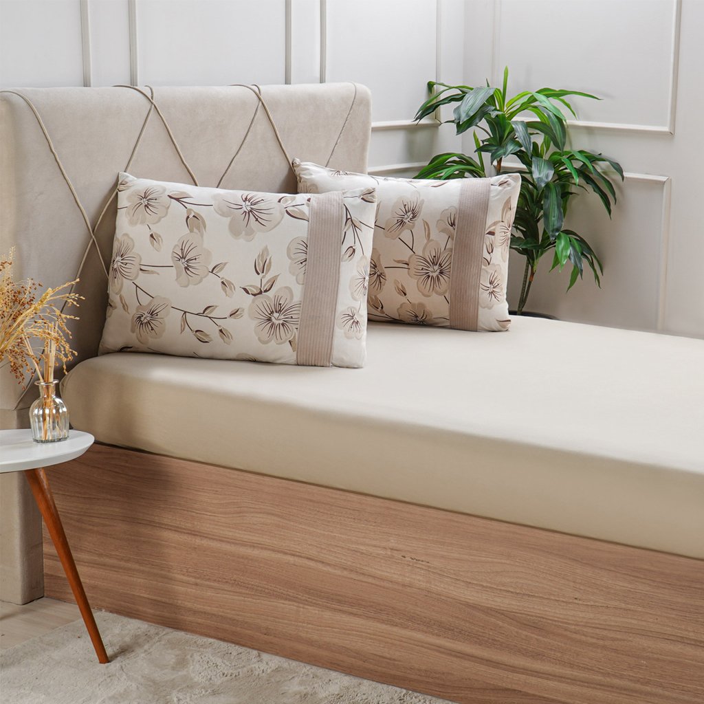 Jogo de Cama Solteiro Malha 2 Pçs Bella Cama New 88x188cm Bege