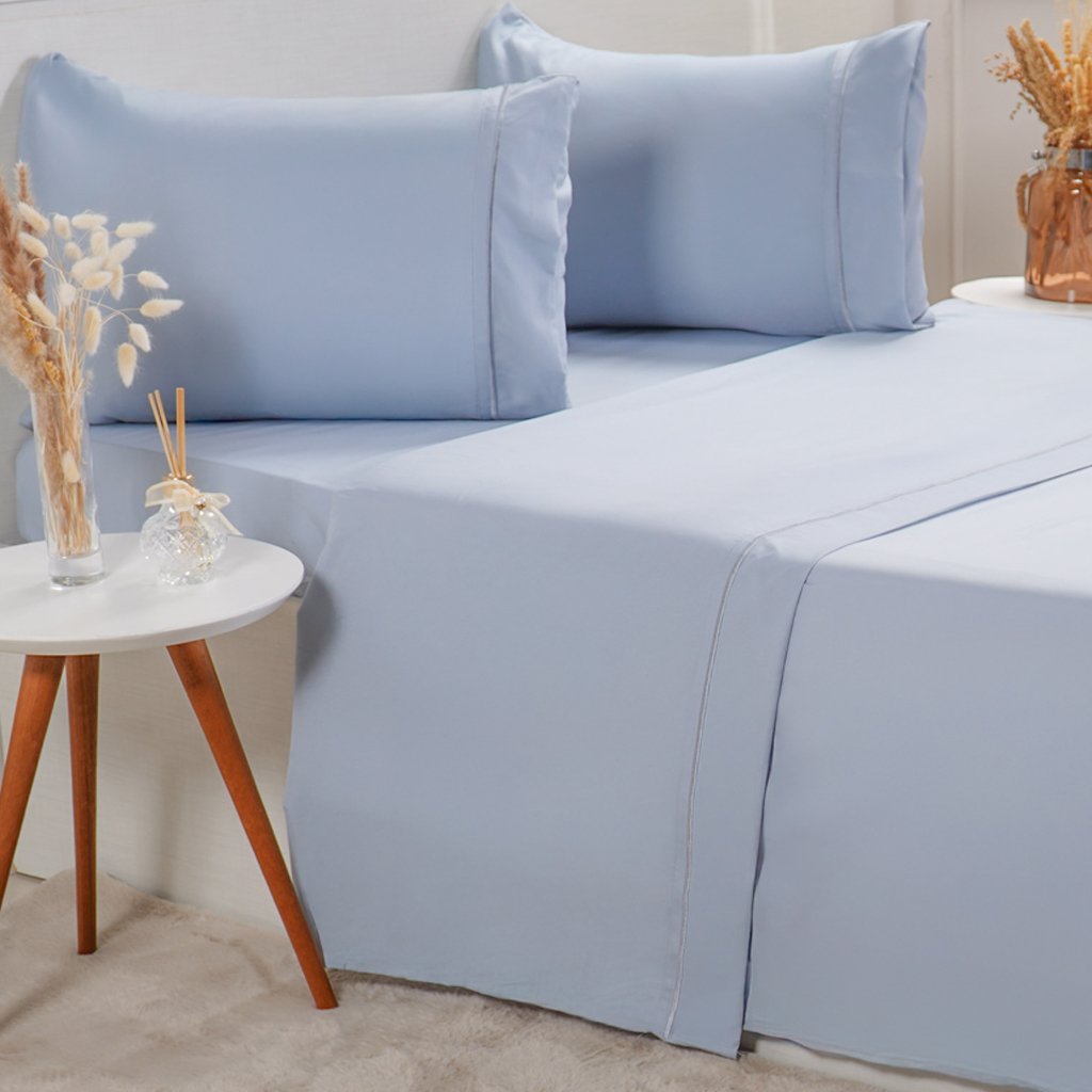 Jogo de Cama Solteiro Serenitá 3 Pçs Bordado Festonê 88x188x30cm Blue