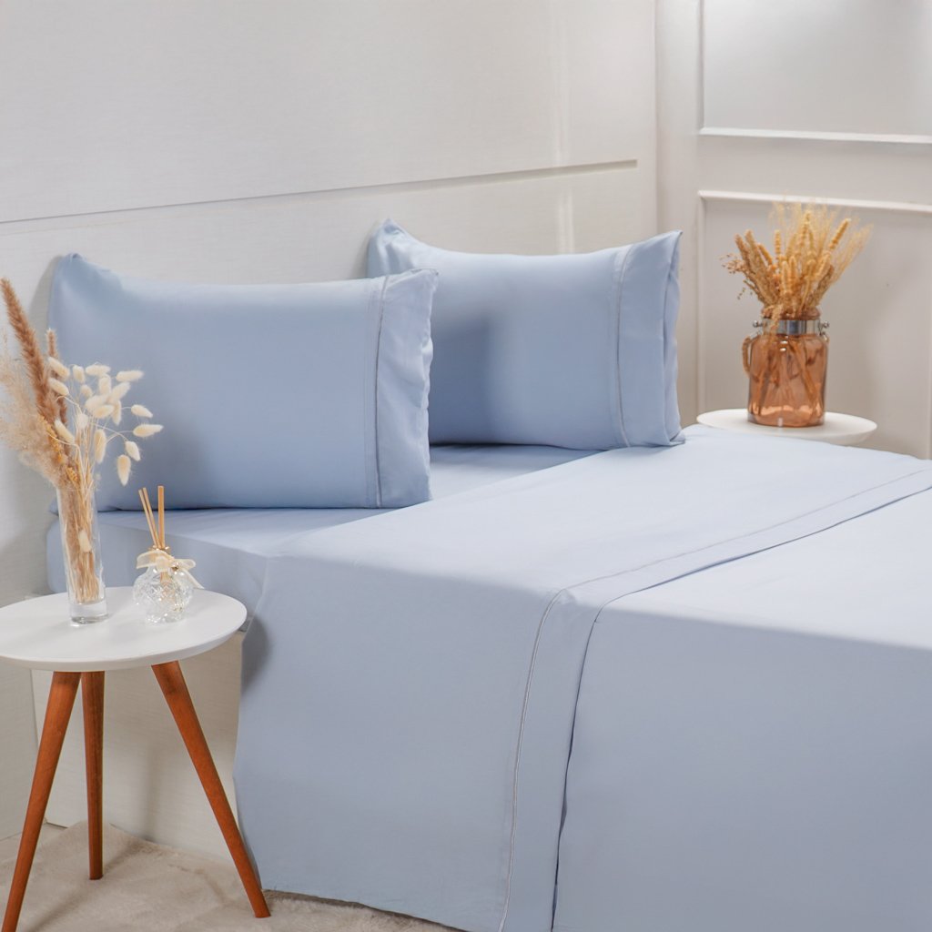 Jogo de Cama Solteiro Serenitá 3 Pçs Bordado Festonê 88x188x30cm Blue