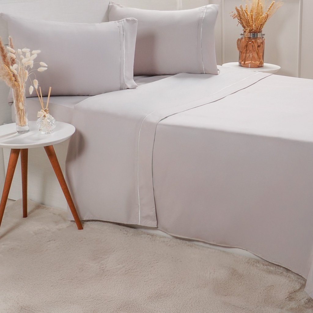 Jogo de Cama Solteiro Serenitá 3 Pçs Bordado Festonê 88x188x30cm Gray