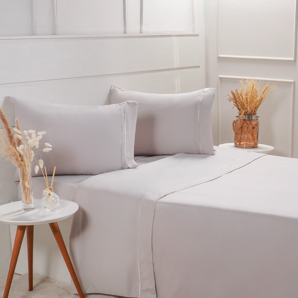 Jogo de Cama Solteiro Serenitá 3 Pçs Bordado Festonê 88x188x30cm Gray