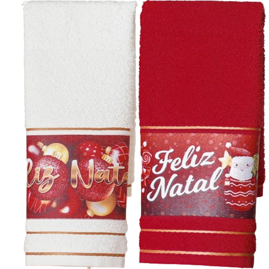 Kit 2 Toalha Lavabo Natalina Jacquard 30x45cm Vermelho/Creme