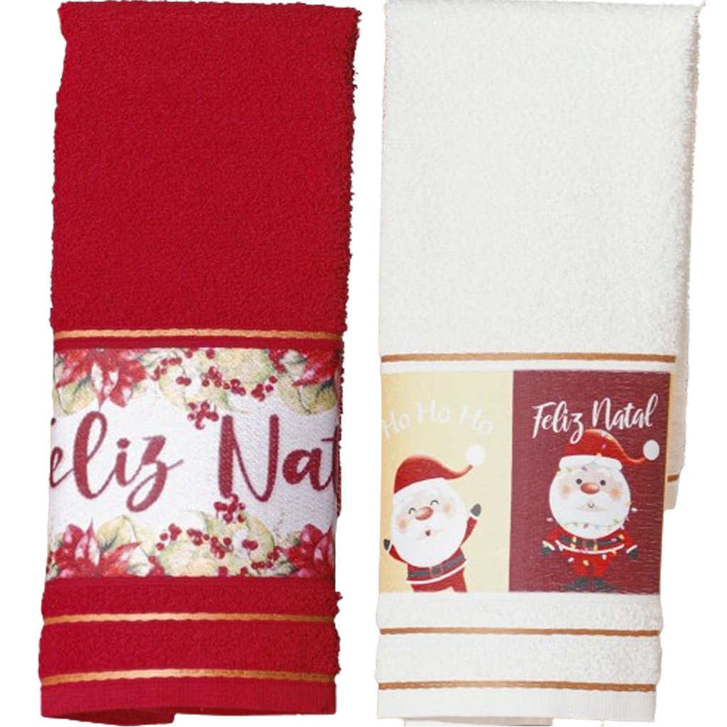 Kit 2 Toalha Lavabo Natalina Jacquard 30x45cm Vermelho/Creme