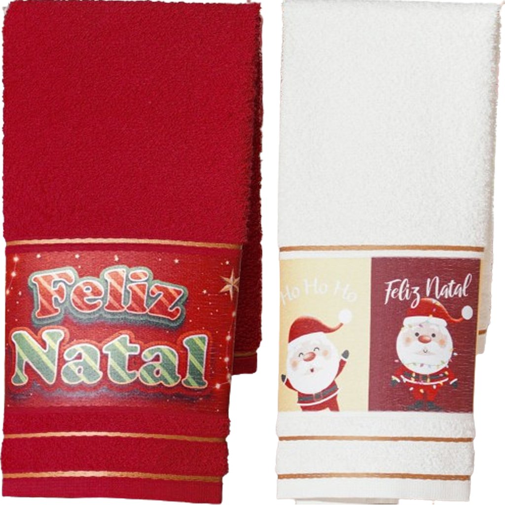 Kit 2 Toalha Lavabo Natalina Jacquard 30x45cm Vermelho/Creme