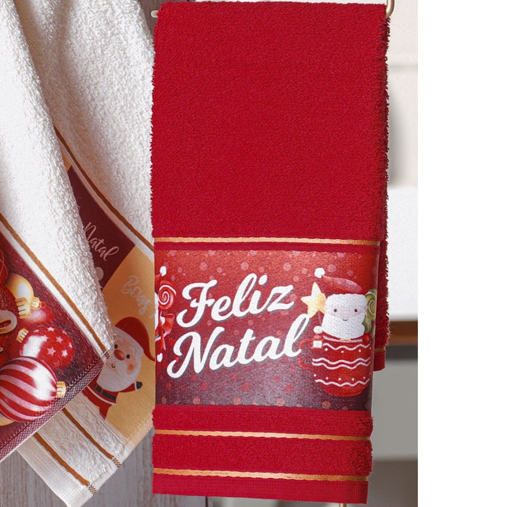 Kit 20 Toalha Lavabo Natalina Jacquard 30x45cm Vermelho/Creme
