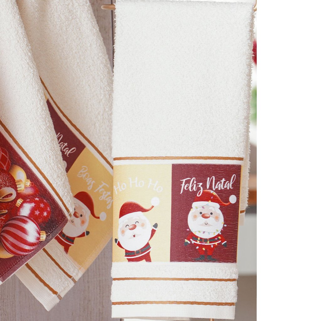 Kit 3 Toalha Lavabo Natalina Jacquard 30x45cm Creme