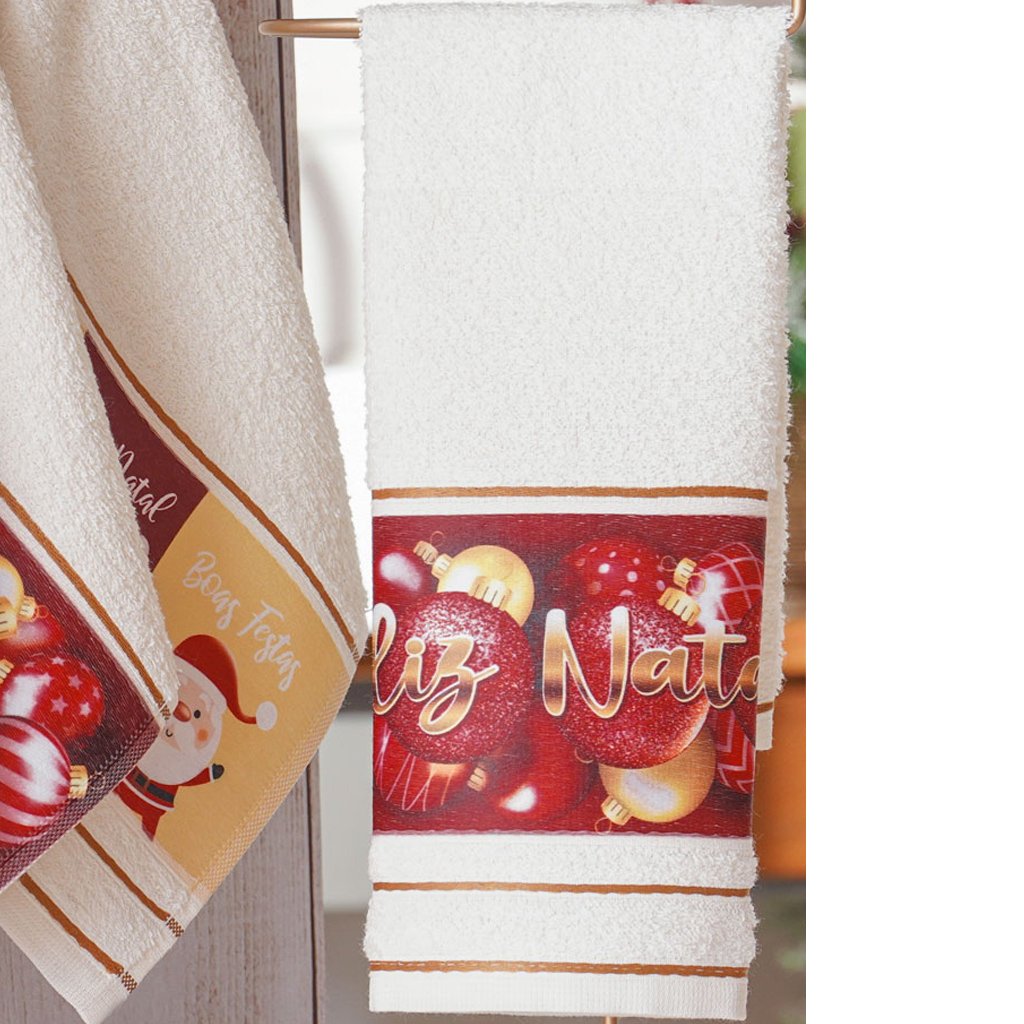 Kit 3 Toalha Lavabo Natalina Jacquard 30x45cm Creme