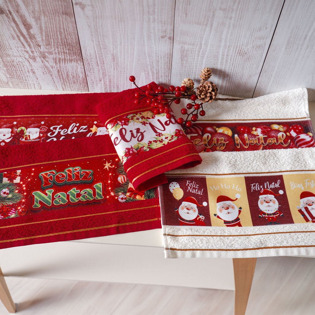 Kit 3 Toalha Lavabo Natalina Jacquard 30x45cm Creme