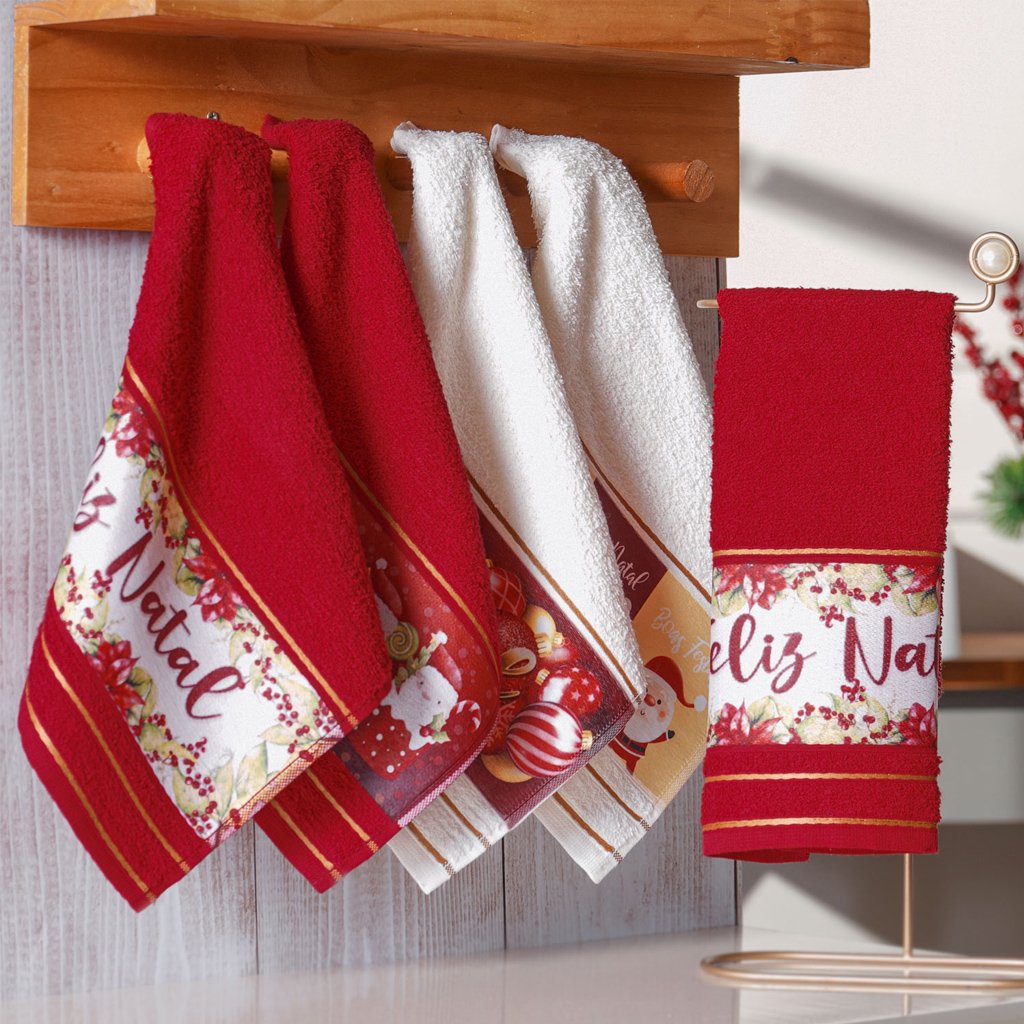 Kit 3 Toalha Lavabo Natalina Jacquard 30x45cm Creme