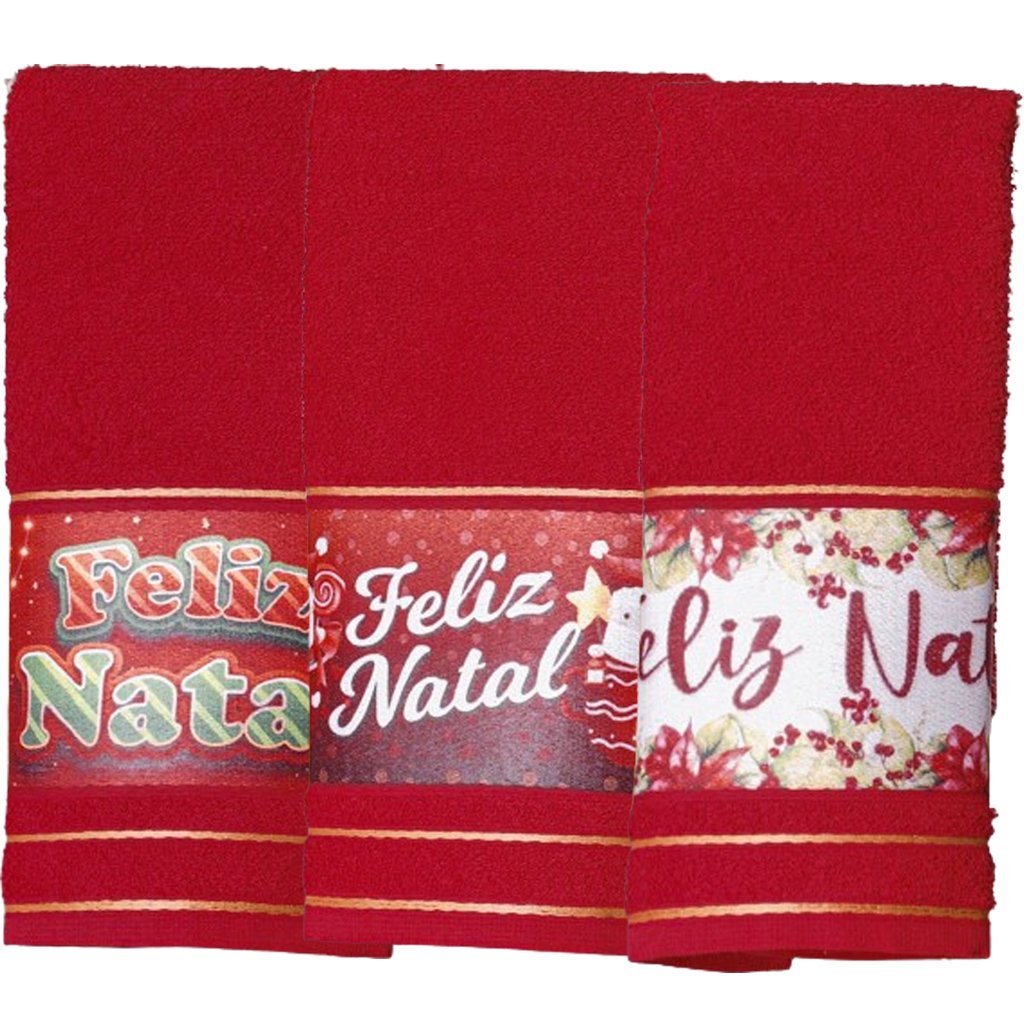 Kit 3 Toalha Lavabo Natalina Jacquard 30x45cm Vermelho