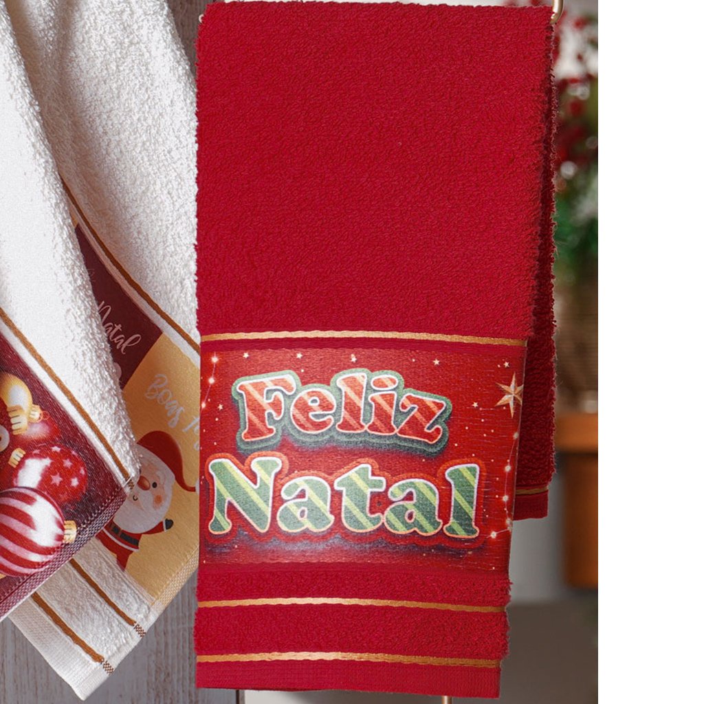 Kit 3 Toalha Lavabo Natalina Jacquard 30x45cm Vermelho