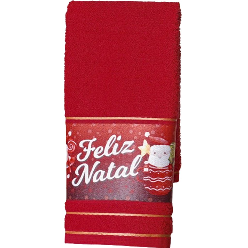 Kit 3 Toalha Lavabo Natalina Jacquard 30x45cm Vermelho/Creme