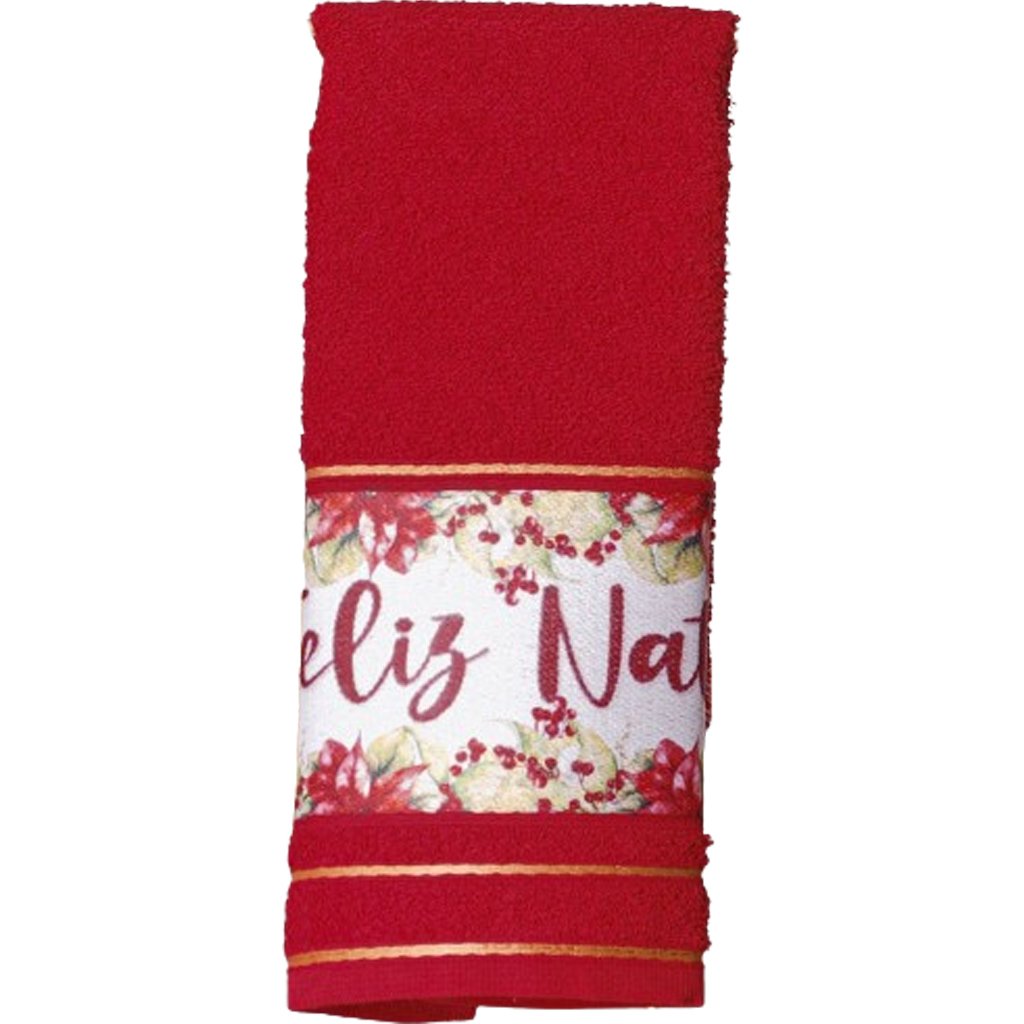 Kit 3 Toalha Lavabo Natalina Jacquard 30x45cm Vermelho/Creme