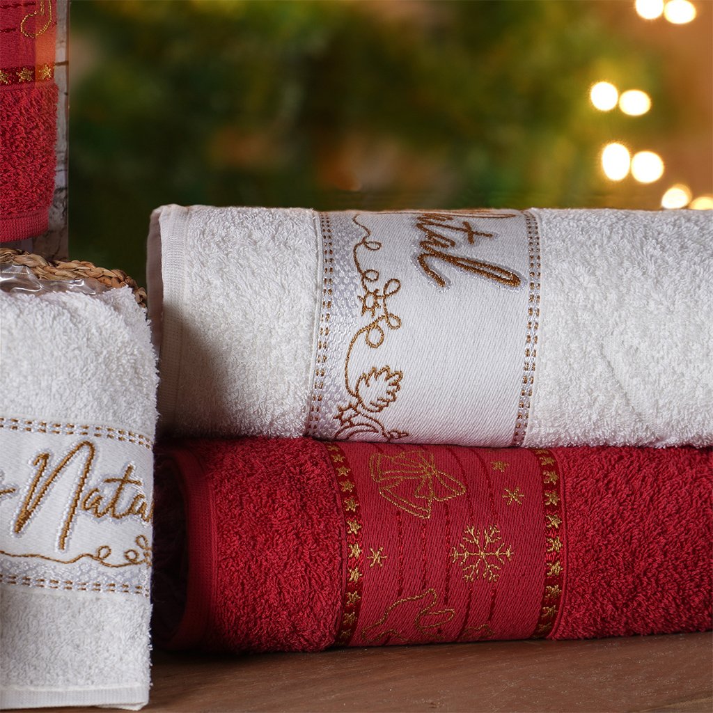 Kit 3 Toalha de Rosto Feliz Natal Bordada Jacquard 45x68cm Vermelho