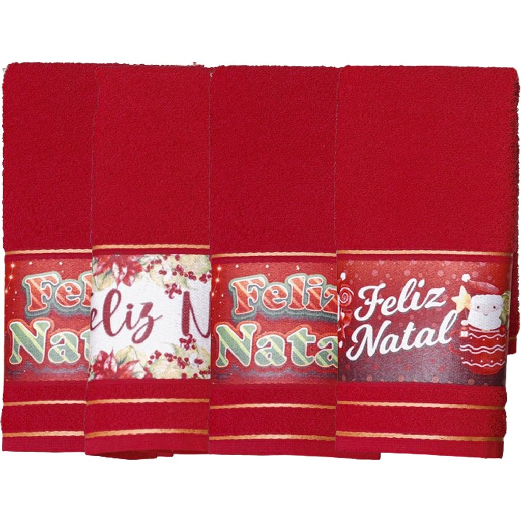 Kit 4 Toalha Lavabo Natalina Jacquard 30x45cm Vermelho