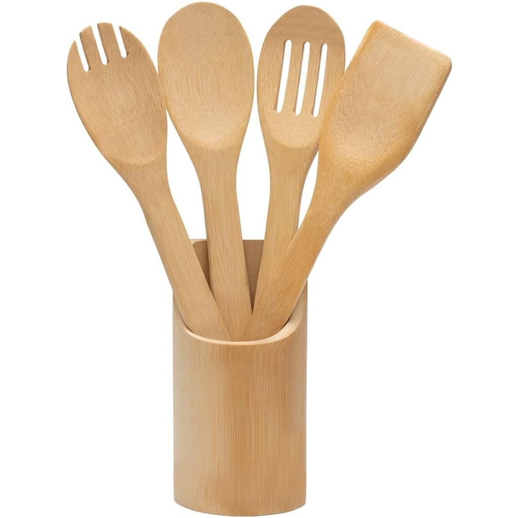 Kit 4 Utensílios de Cozinha Bambu Marrom
